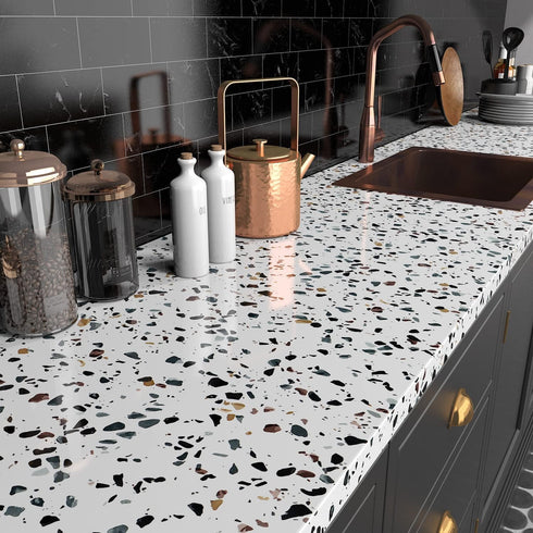 Terrazzo Granite Contact Paper, Waterproof Self Adhesive Marble Wallpaper for Decorative Kitchen Countertops