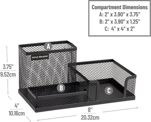 Mind Reader Desktop Organizer, Pen Holder and Clip Basket, Metal Mesh Storage for Office (Black)