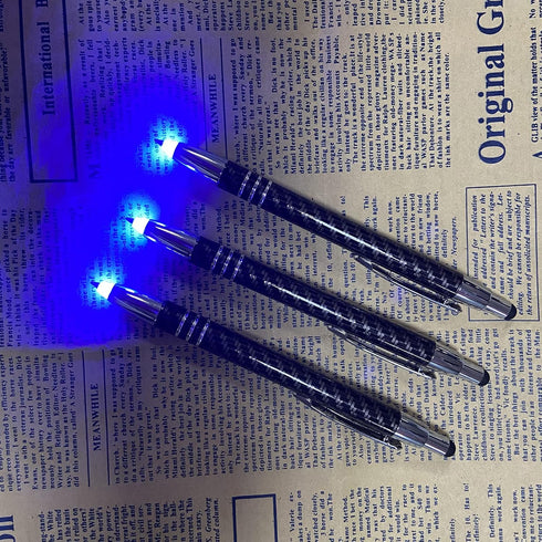 Glovion 3-in-1 Lighted Tip Pen with Stylus, LED Penlight, Ballpoint Pen for Writing in the Dark, Pack of 3, Blue Light