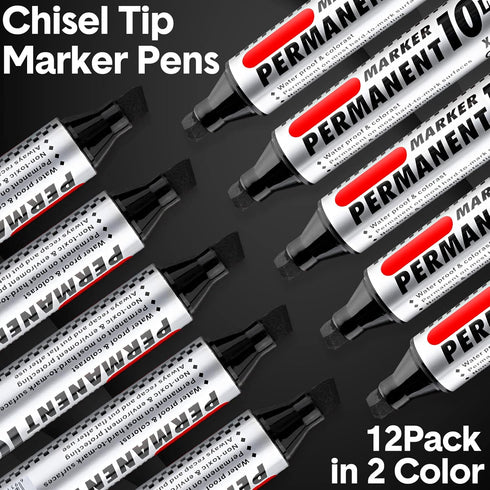 Teling Jumbo Size Permanent Markers - 12 Pcs Bulk Chisel Tip Big Marker Pens for Industrial Use