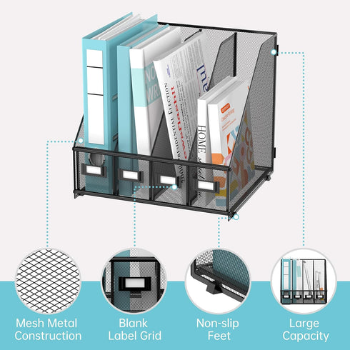 SUPEASY Magazine File Holder, Metal Desk Organizer with 4 Rack Compartments, File Organizer for Office Home School