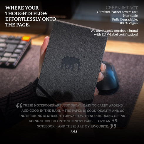Wildlife Grid Reporter A6 Notebook - PU Leather Hardcover Pocket Journal with Elastic Closure