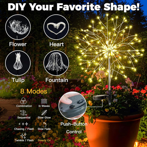 2Pack 150LED suddus Solar Garden Lights Outdoor Waterproof Decorative, Upgrade Firework Lights, Solar Fairy Lights