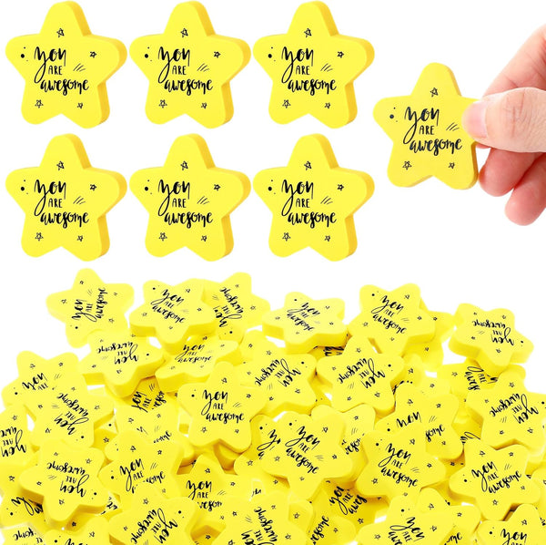 Spakon 100 Pcs Inspirational Star Erasers Bulk for Kids, Mini Fun Motivational Rubber Erasers for Classroom