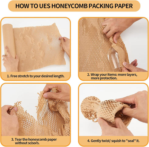 Honeycomb Packing Paper Roll, 15"x230' Biodegradable Cushioning Bubble Wrap for Moving and Shipping with 20 Fragile