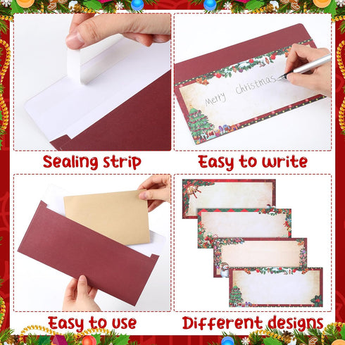 Zhanmai 60 Pieces Christmas Envelopes, Letter Size #10 Holiday Self Adhesive Envelopes for Mailing