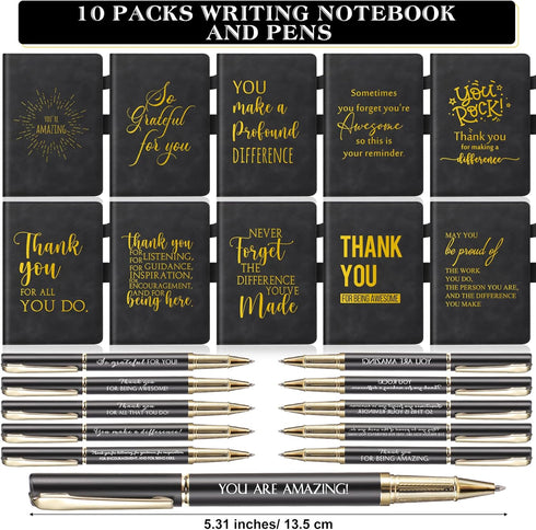 Kosiz 10 Set Employee Appreciation Gifts | Inspirational Notebooks and Motivational Pen Bulk A5 PU Leather Journal for
