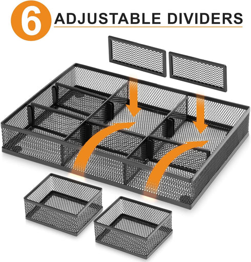 Marbrasse 3 Packs Desk Drawer Organizers, Metal Mesh Dividers Desk Drawer Organizer Tray with 9 Adjustable Compartments, Pen Organizer for Desk Drawer Tray Box Accessories for Desktop,Kitchen, Makeup by Marbrasse