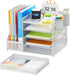 Marbrasse Desk Organizer with File Holder, 5-Tier Paper Letter Tray Organizer with Drawer, White Mesh Desktop Storage