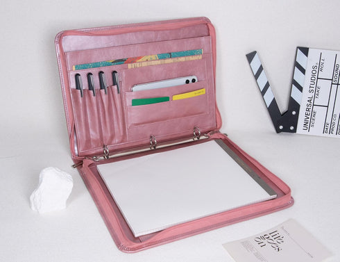 AZXCG Zipper Binder Portfolio for Women, 3 Ring 1 Inch PU Leather Padfolio, Gift for Her