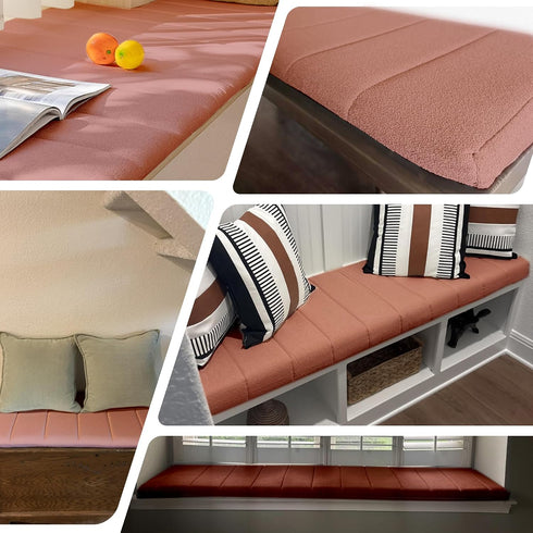 KJEKT 2.4x20x12 50D Window Seat Cushion Teddy Fabric Density White Foam Padding Non-Slip & Durable.Easy Clean