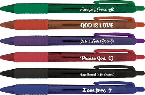 Greeting Pen Christian Inspirational Translucent 12 Pen Set with 6 Designs