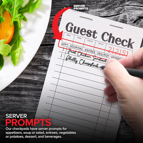 (20 Pack) 1000 Stock Your Home Black+White Guest Check Books for Servers Server Note Pads, Waiter Checkbook, Food