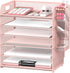 SUPEASY 6 Tier Paper Organizer - 4 Pen Holders, Mesh Desk Organizer Letter Tray with Handle for A4 File Folder