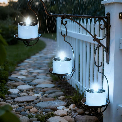 6 Pack Cool White Flickering Outdoor Waterproof Solar Powered Electric Candles, Solar LED Rechargeable Flameless Votive