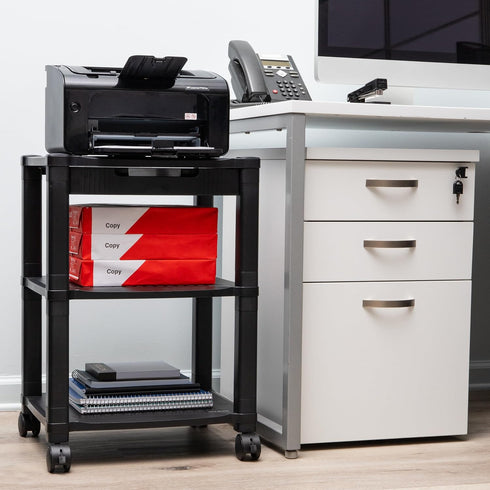 Mind Reader 2 3 Compact Rolling Printer Cart, Utility Stand with Wheels and Drawer, Space Saving Printer Stand for Home