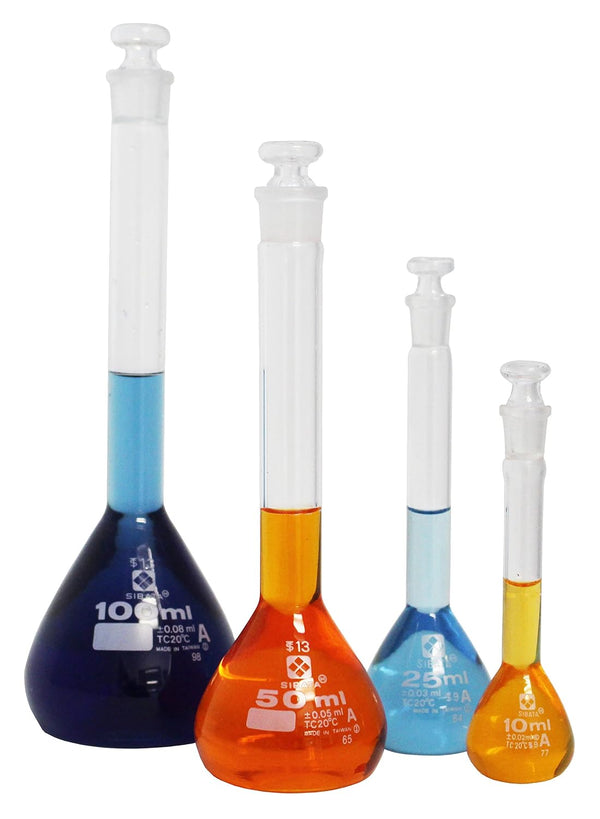 Vee Gee Scientific 202GK-004 Class A Volumetric Flask Glassware Kit, Pack of 4