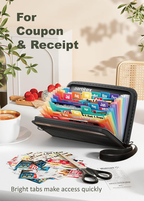 Small Receipt Coupon Organizer, A6 Size, 12 Pockets Accordion File Organizer with Zipper Closure - 2 Packs