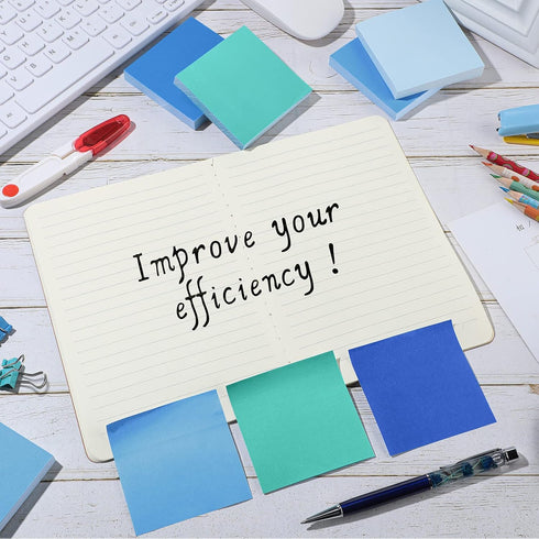 Blue Sticky Notes, 3 x 3 Inch Coastal Colors, Self Stick Pads, Easy to Post for Home, Office, Notebook, 100 Sheets/Pad