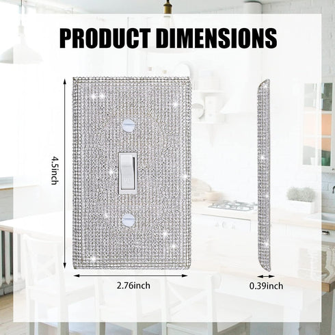Silver Bling Rhinestones Single Toggle Switch Light Switch Cover Plates - Cute Sparkling Wall Plates for Home