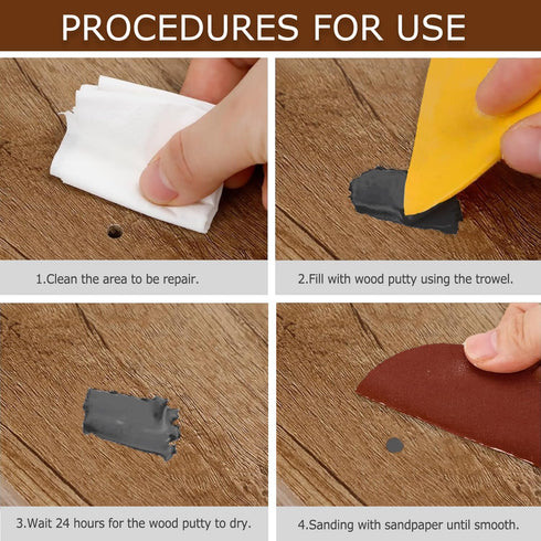 Black Wood Filler, Paintable Stainable Wood Putty, 9.87 Ounce Repair Kit for Quickly Repairing Wood Cracks and Holes