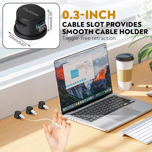 VieHome 8 Pack w/360 Magnetic Cable Management Clips - Ideal Cord Holder for Nightstand, Desk, Charger Holder - Phone