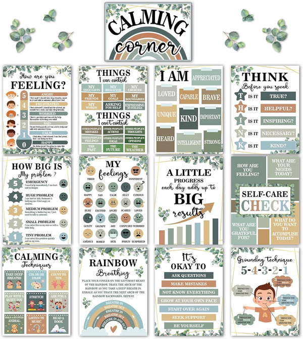 Eucalyptus Calming Corner Classroom Posters - Emotion Educational Mental Health Poster, Back to School Wall Art