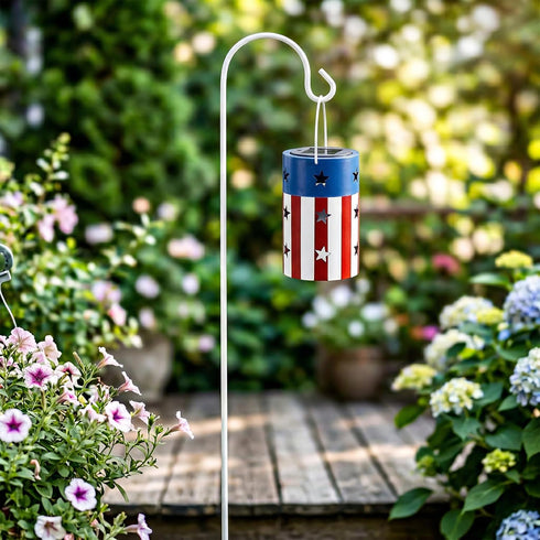 Patriotic Hanging Solar Lantern American Independence Day Garden Lantern Outdoor Decorative Waterproof LED Solar