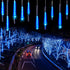 Blue Rain Drop Lights - 8 Tubes 30cm 144 LEDs Meteor Shower Cascading String Lights for Outdoor Christmas Party