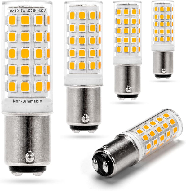 BA15D 120 Volt Double Contact LED Bulbs, 50-75 Watt Replacement, T3/T4/C7/S6, 2700K Soft Warm White, 5W Non-Dimmable,