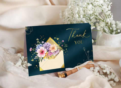 6.7 4.5 inch Joli Coon Premium Thank you card ELEGANT - Thank you card with premium envelope and real wax seal - x