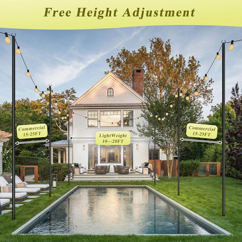 Voxelure 2 Pack 10Ft String Light Poles for Outside, Adjustable Outdoor Light Poles for String Lights, Outdoor Lighting