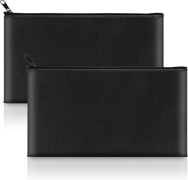 Hoiny 2 Pack Money Bags with Zipper, 11x6.1 Inch PU Leather Cash Pouch,