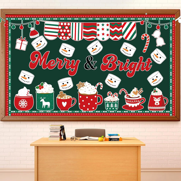Winter Bulletin Board Decorations Merry Christmas Cutouts, Hot Cocoa Set for Holiday Classroom Decor