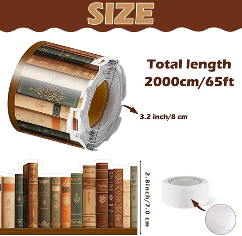 65ft BeYumi Vintage Bookshelf Border Trim - Back to School Retro Brown Books Rolled Border Trim Bookshelf Bulletin