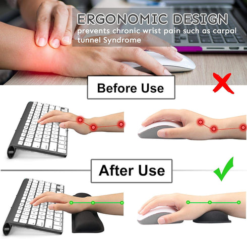 iFine Upgrade Enlarged Memory Foam Set Keyboard Ergonomic Mouse Wrist Rest Pad and Gel Cushion Support for Computer,