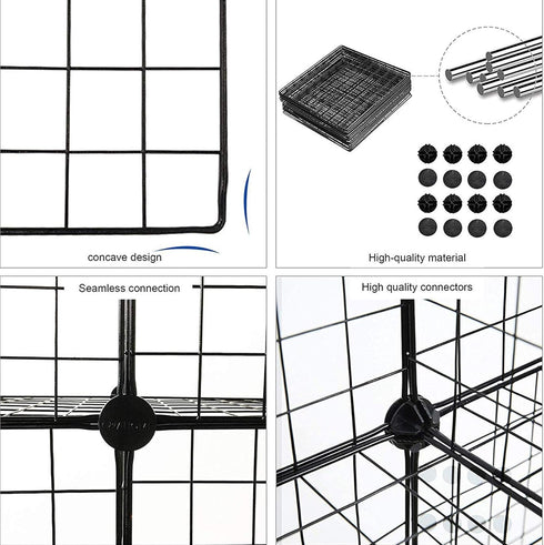 C&AHOME 9-Cube Wire Cube Storage Organizer, Metal, Modular Bookshelf, Ideal for Home, Living Room, Office (Black)