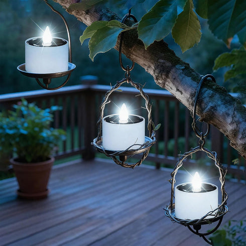 6 Pack Cool White Solar Powered Flameless Tealights, Rechargeable Outdoor Waterproof LED Flickering Electric Solar Tea