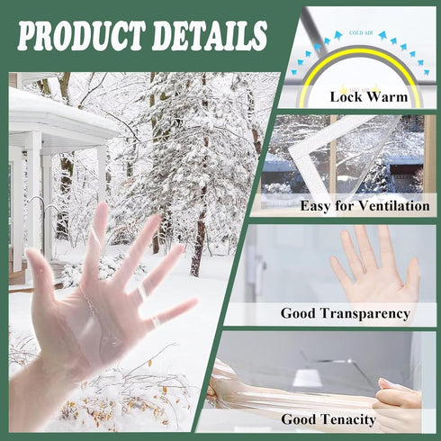 VOLLENC 170x200cm Window Insulation Film White Clear Window Film Uv Blocking Window Insulation Kit with Magic Tape Easy