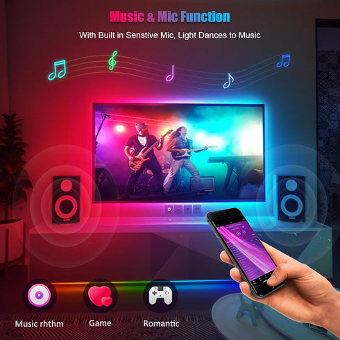 LED Lights for TV 40-60 Inch, 10FT Backlight Kit with Bluetooth APP & 24 Keys Remote, Music Sync, USB Powered