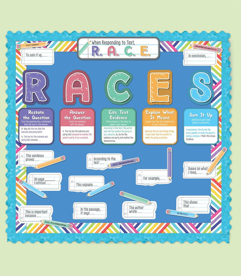 Carson Dellosa 37-Piece R.A.C.E. Writing Strategy Bulletin Board Set, Informational Charts, Sentence Starters, Pencils