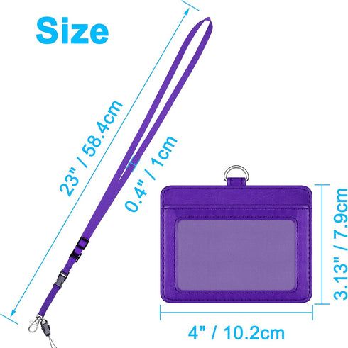Wisdompro 2-Sided PU Leather ID Badge Holder - Purple (Horizontal) with 1 ID Window, 1 Card Slot, and 1 Piece 23 Inch