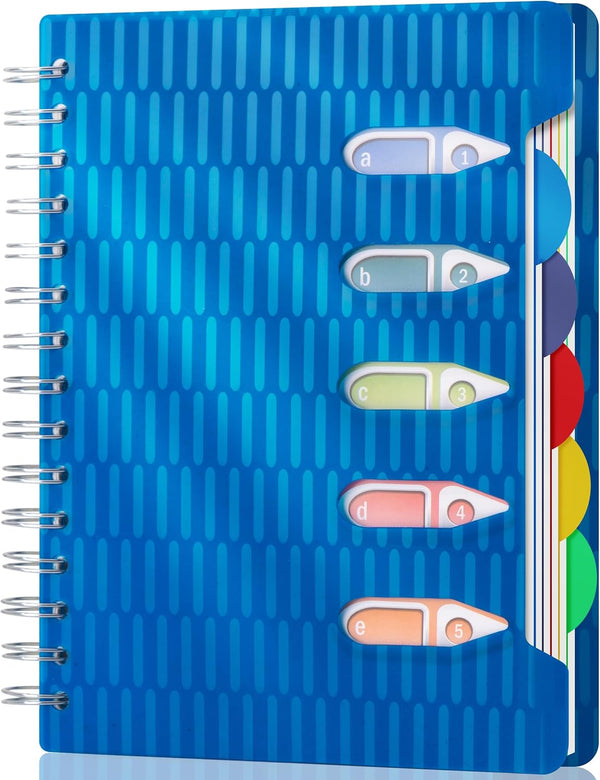 CAGIE 5 Subject Notebook with Dividers, 240 Pages A5, 5x7 College Ruled, Hardcover Spiral Notebooks with Tabs for
