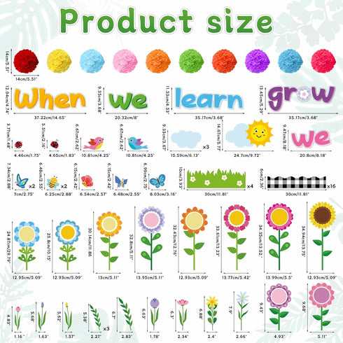ZOIIWA Summer Flowers Bulletin Board Set Decorations for Classroom When We Learn We Grow Bulletin Board with 3D Paper Floral Cutouts for Flower Themed Birthday Party School Classroom Wall Decor Favor by ZOIIWA