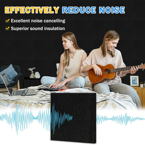 DOLLAR BOSS Felt Cork Board Tiles, 4 Packs 12" x 12" 1/2" Thick Self-Adhesive Acoustic Panels with 40 Pushpins