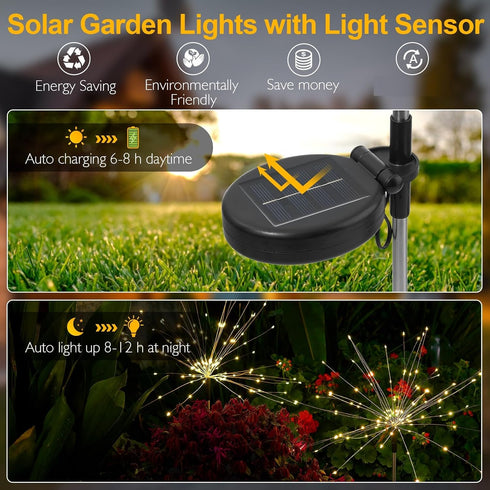 150 8 (2 Pack 300LED) SUNNEST Solar Lights Outdoor, LED Firework Light with Modes Solar Garden Light for Yard Outside