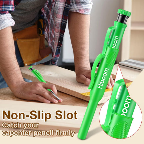 Hiboom 2 Pack Solid Carpenter Pencils with Pencil Cap and 18 Refills, Long Nose Mechanical Pencil Marker for