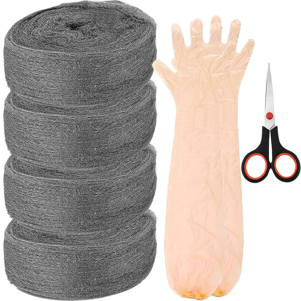 Steel Wool Pads for Mice Control, Rodent Foam, Gap Blocker, Filler for Holes/Siding/Pipeline/Vents, 4 Pack