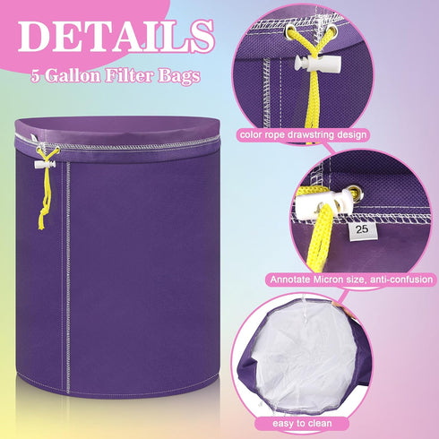 1Pcs 5 5 (Purple(25 Gallon Filter Bags, Windspeed Oxford Cloth All-Mesh Filter Bags for Gallon Bucket with Filter