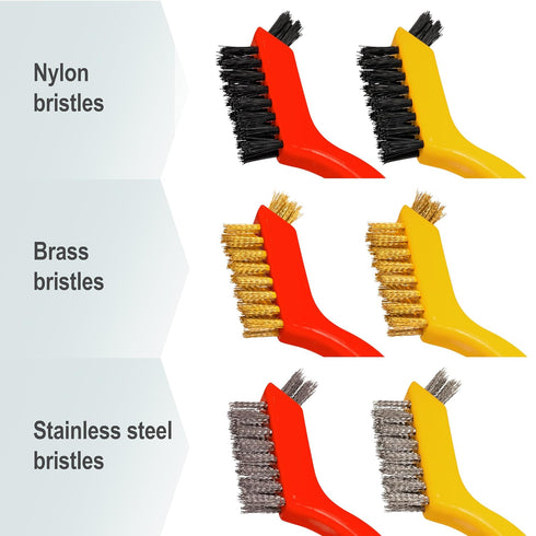 YUOILHY 6Pcs Small Wire Brushes for Cleaning Rust, Brass/Nylon/Stainless Steel Brushes with Curved Handle for Cleaning